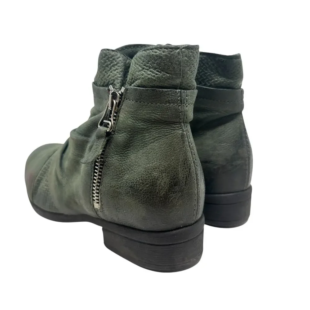 Miz Mooz Sunny Green Leather‎ Ankle Booties Boots Ruched Zip EU 36 US 6 Womens